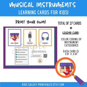 Musical Instruments Learning Cards for Kids With Hand Art | 27 ...