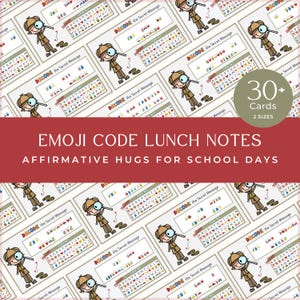 Può includere: Biglietti per il pranzo con codice emoji a tema detective. I biglietti presentano un detective dei cartoni animati con una lente d'ingrandimento, una chiave di codice e il testo "DECODE the Secret Message". Progettato per i giorni di scuola.