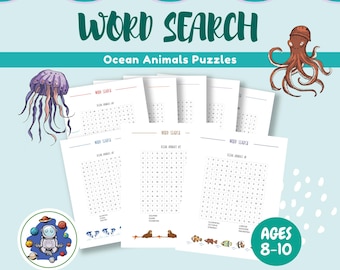 Meerestiere GROSSES PAKET | Puzzles und Kreative Seiten zum Thema Ozean für Kinder im Alter von 6-10 | Färbung, Wortsuchlauf | Sofortiger digitaler Download PDF