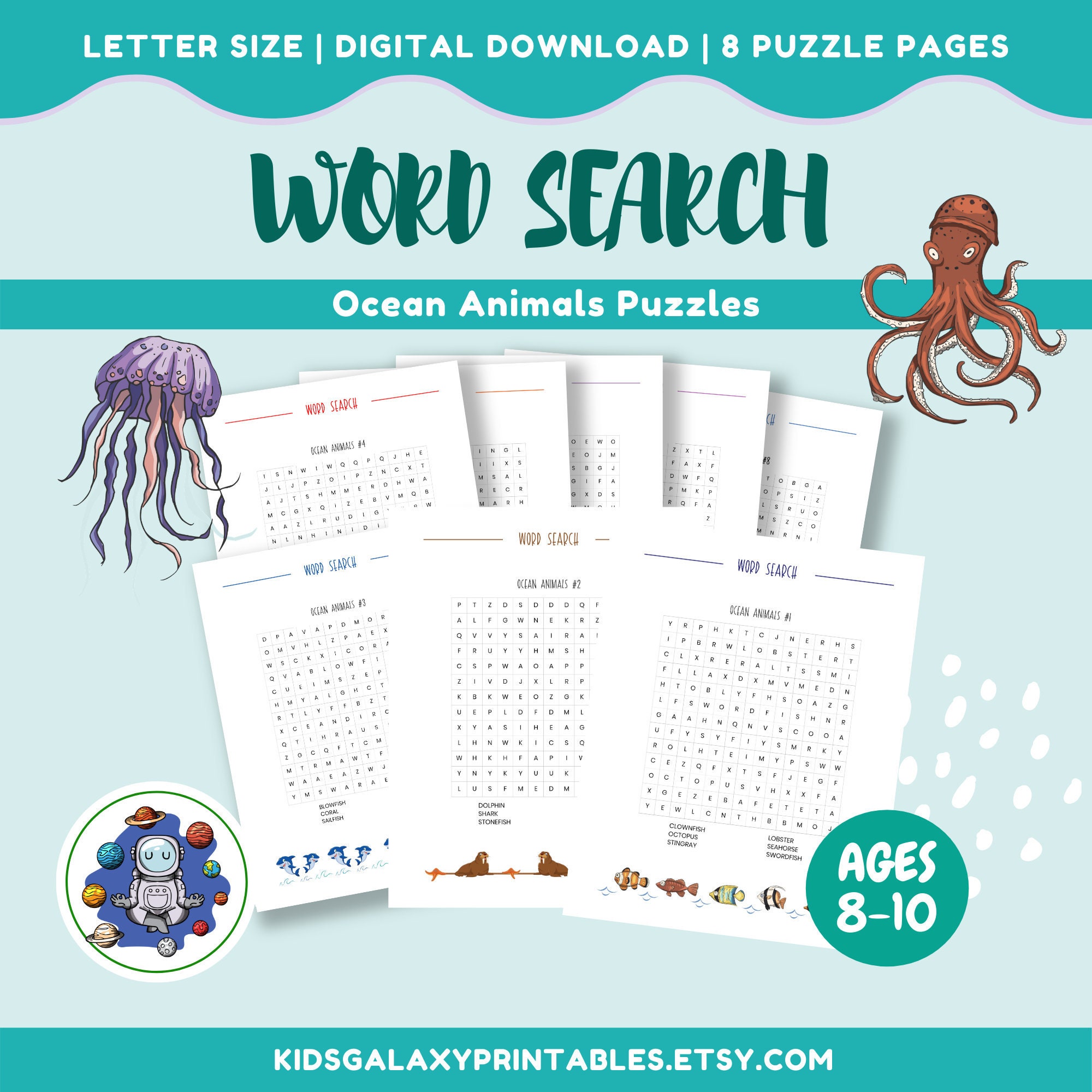 Ocean Animals Word Search Puzzles Kids 8-10 Yrs Sea, Aquatic Creature