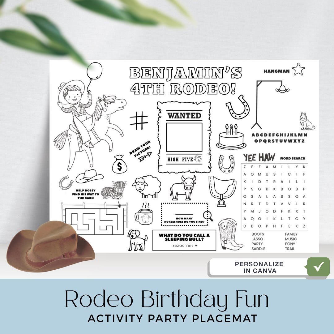 First Rodeo Activity Page My First Rodeo Editable Birthday Activity Placemat Printable, Kids ...