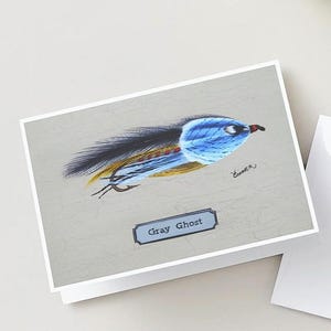 Gray Ghost Streamer 5x7 Blank Card | Fly Fishing Art | Father’s Day Gift