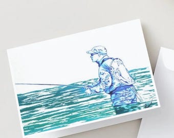 Fly Fishing 5x7 Blank Card | Watercolor Angler Art | Father’s Day Gift