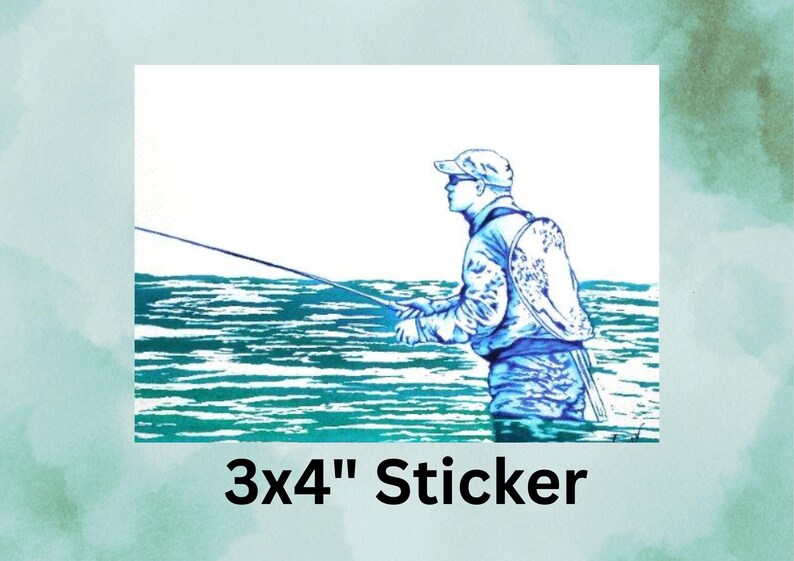 Fly Fishing Angler 3x4 Sticker | Sticker Art | Stocking Stuffer or Gift ...