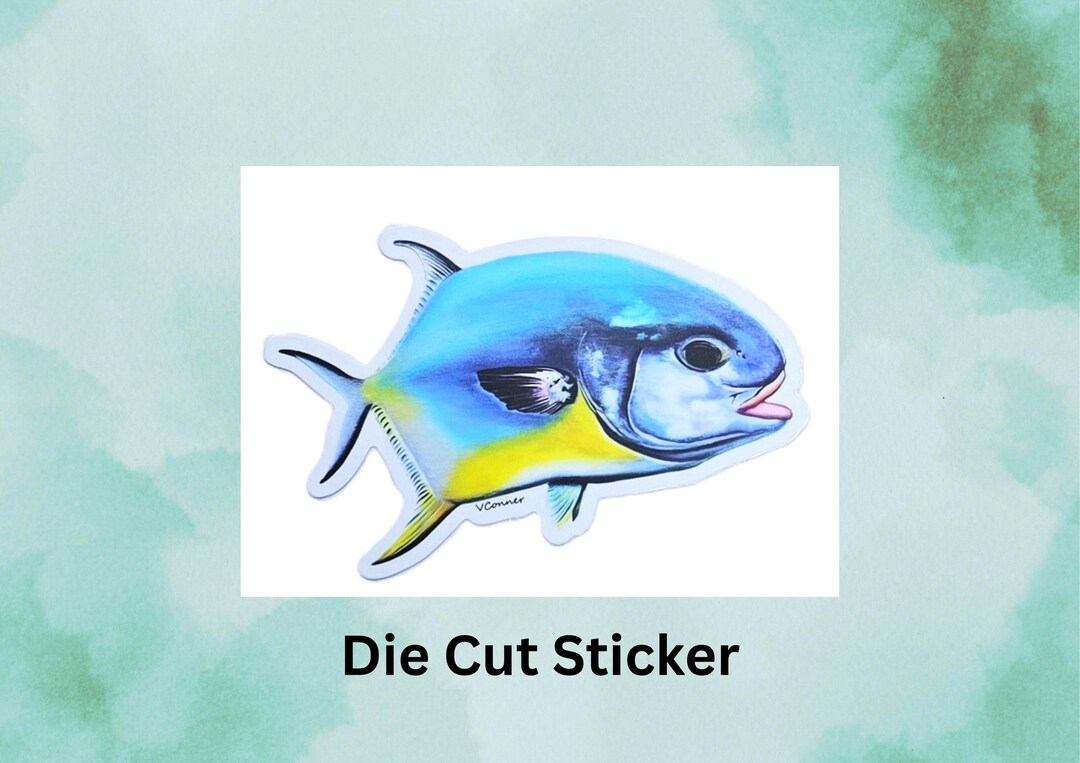 Permit Fish Die-cut Sticker | Vivid Colored Fly Fishing Art | Gift for ...