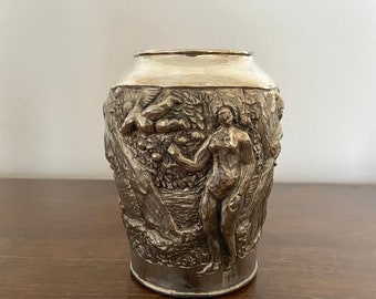 Vintage silver plated vase made in Japan / Nude women relief vase / Antique vase