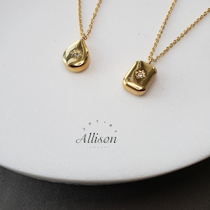 Gold Plated Rhinestone Star Necklace: Teardrop or Rectangle Pendant