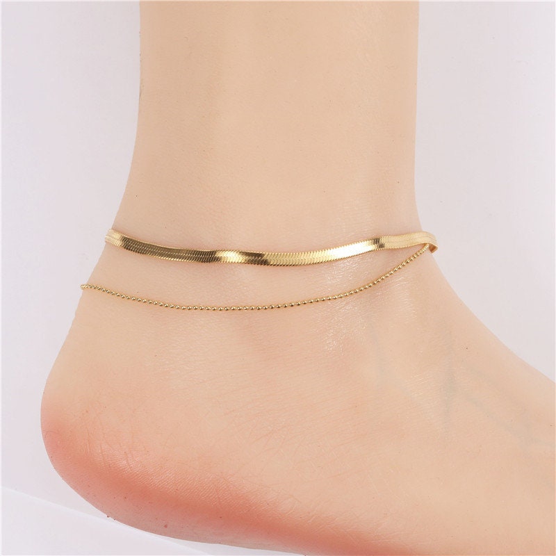 Gold Snake Chain Double Layered Anklet for Woman Summer Ankle Etsy UK