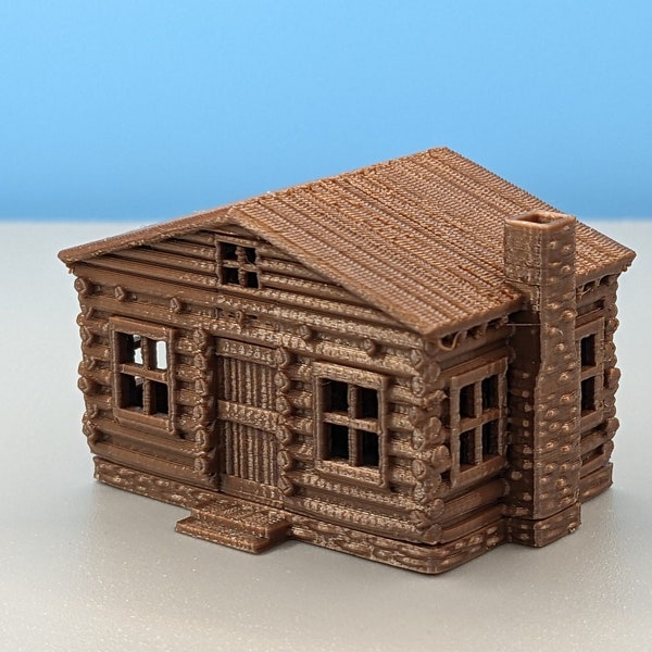 N-Scale - Miniature Log Cabin with 9 Windows with Panes - 1" x 1" x 1.5" 1:160 Scale