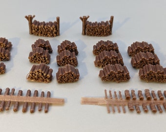 N-Scale Log Pile Stacks - Rustic Firewood Set - 5 Different Styles | Train Layouts, Dioramas