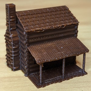 N-Scale - Small 2 Story Log Cabin with Front Porch - Detailed Interior 1:160 Scale