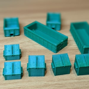 N-Scale Roll Off and Regular Dumpsters Set | 1:160 for Trains Scenery | Green
