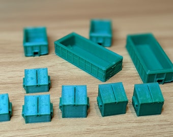 N-Scale Roll Off and Regular Dumpsters Set | 1:160 for Trains Scenery | Green