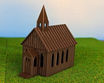 N-Scale Small Rustic Country Church Model with Detailed Interior | 1:160 Railroad Layouts