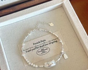 3-Cute Kitten Bracelet for Couples, Adjustable Friendship Bracelet, Tarnish Resistant, Minimalist Gift