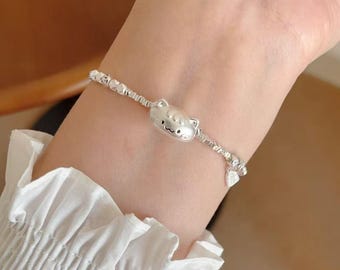 Cute Kitten Bracelet for Couples, Adjustable Friendship Bracelet, Tarnish Resistant, Minimalist Gift