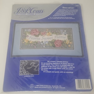 J&P Coats Flowers and Lace No Count Cross Stitch Kit Open Bag Unused