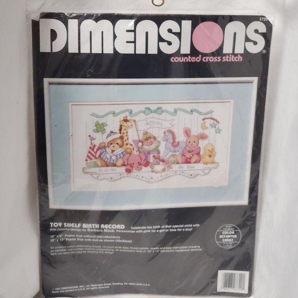 Dimensions Counted Cross Stitch Kit Toy Shelf Birth Record #3729 New and Sealed