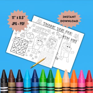 BLUEY inspired Activity Sheet - Themed Coloring sheets for kids -  Classroom Activity - Bluey Party Favor - Kids Coloring- instant download