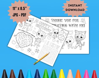 Super Kitties inspired Activity Sheet - Themed Coloring sheets for kids -  Classroom Activity - printable party favor