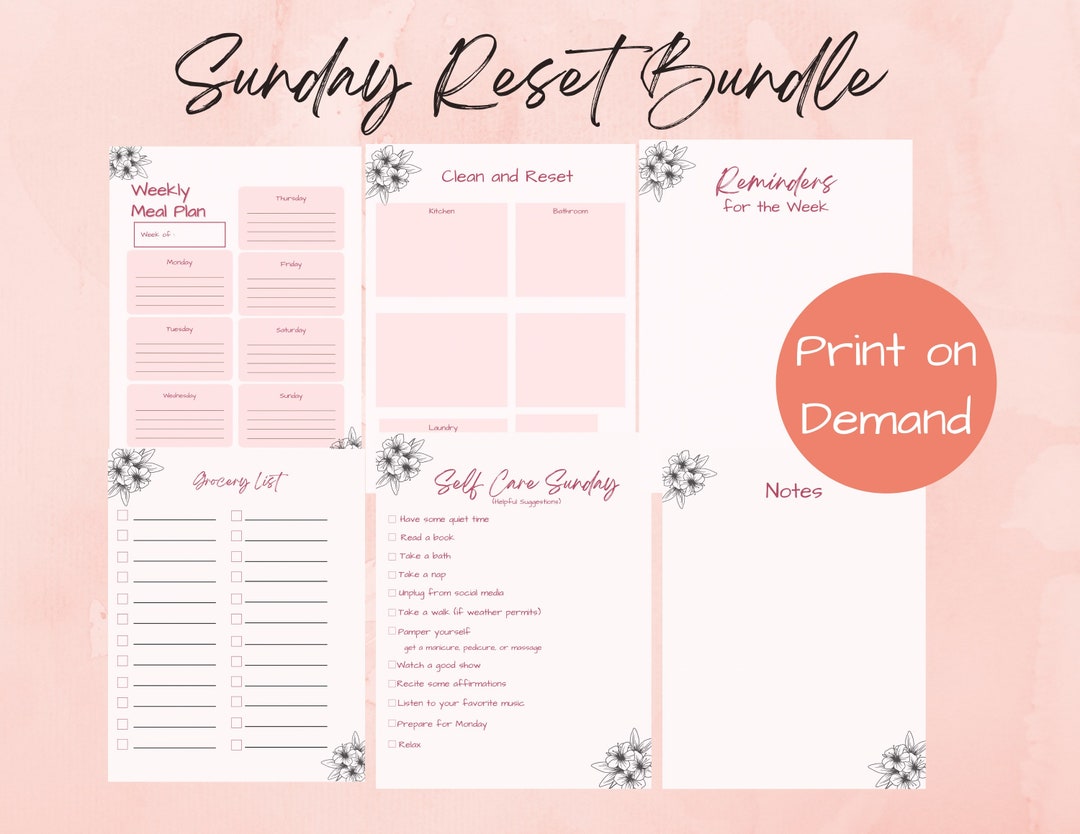 Sunday Reset Bundle - Minimalist Planner - Organization Printable ...