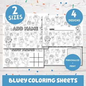 Coloring Sheets for Kids - Personalized coloring pages -  Calm down corner activity - Bluey Coloring pages - Toddler Cartoon coloring sheets