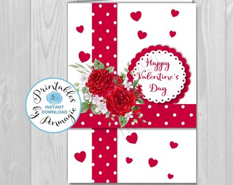 Valentine Card with Flowers, printable valentine, digital download, DIY