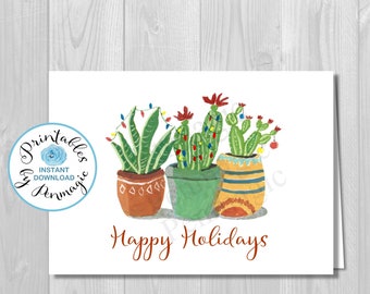Christmas Cactus Greeting Card, Instant Digital Download, DIY