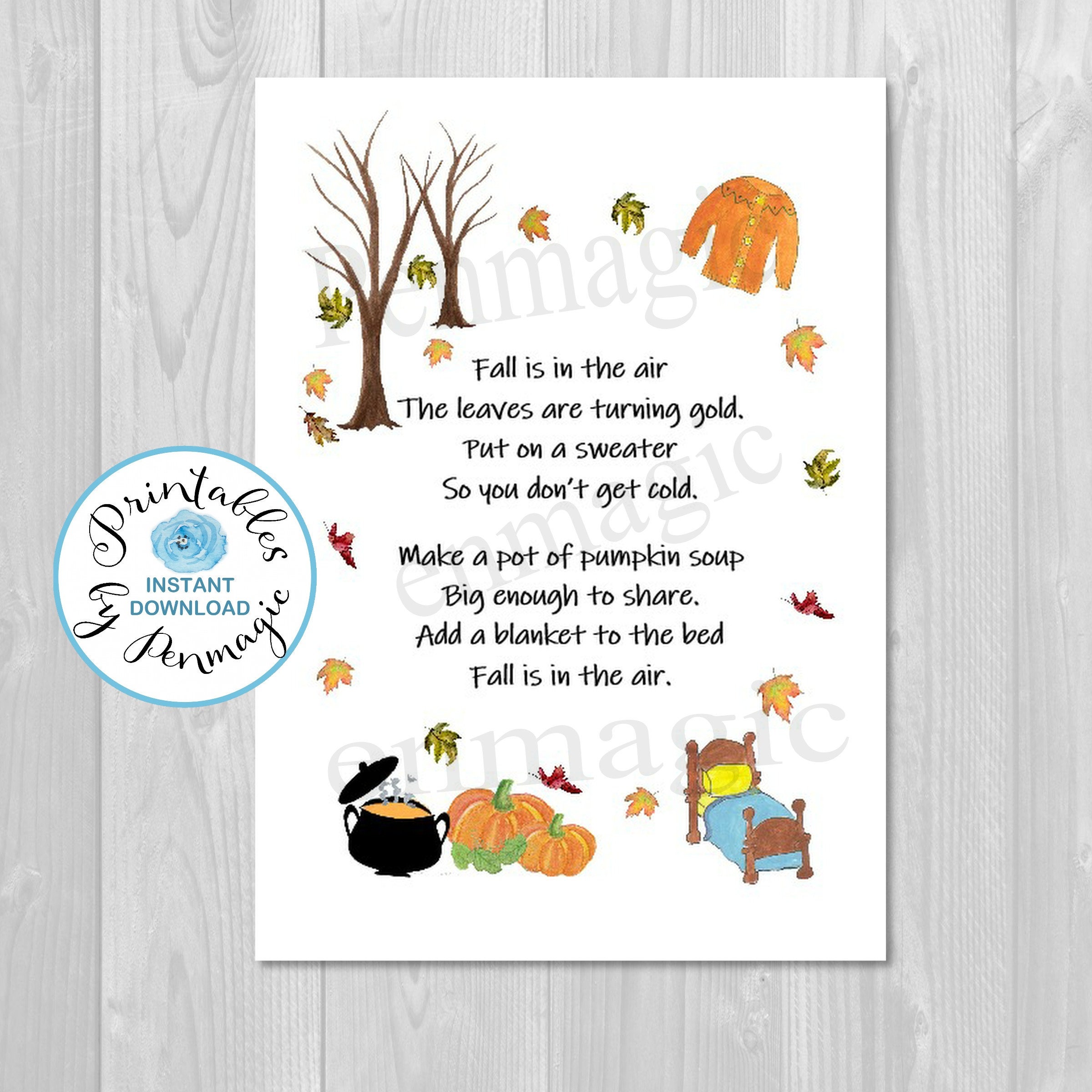 Printable Autumn Sign Fall is in the Air Poem Digital Wall - Etsy