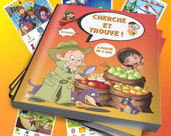 Children&#39;s activity book with the game searches and finds animal objects and characters hidden | From 4 years old