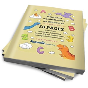 Libro de actividades infantil de guardería para niños de 3 años con dinosaurios.