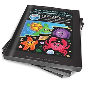 Libro de actividades para niños de guardería con animales marinos.