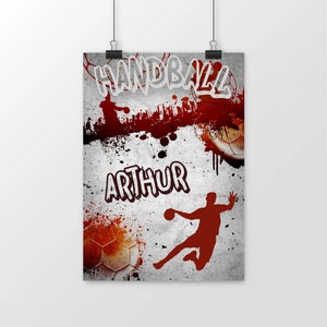 Poster di pallamano personalizzato con nome | Poster per decorazione murale per camerette di bambini e adolescenti | Da incorniciare
