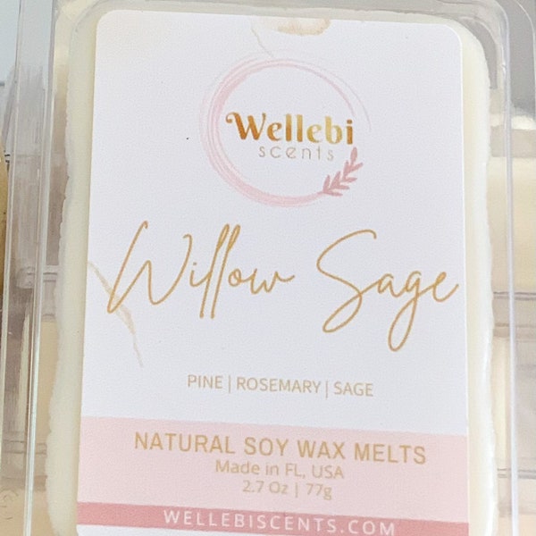 Willow Sage Soy Wax Melts | Herbal Scented Wax Tarts | Winter All Year Home Fragrance | Pine Rosemary Sage Scented | Wax Cubes