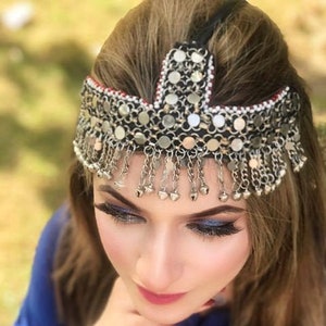 Vintage Afghani Matha Patti: Tribal Kuchi Headpiece with Bells