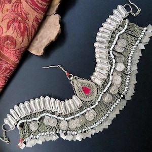 Vintage Afghani Matha Patti: Tribal Kuchi Headpiece with Beads & Bells
