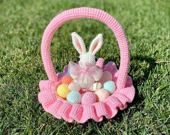 Easter Bunny and Assorted Crochet Easter Egg Basket Set, Easter Basket and Bunny Amigurumi Gift Set