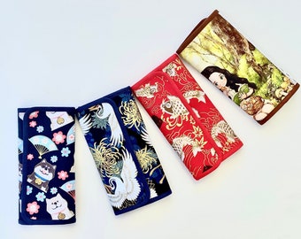 Handmade Crochet Tools Organizer Case with Crowned Crane, Shiba Inu, Koi Fish, and Fairy Tale Prints Crochet Hook Pouch For Organization