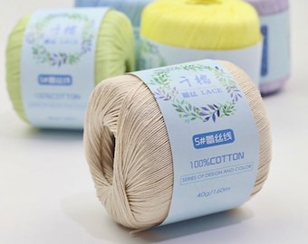 100% Cotton Pearl Lace Yarn in Size 5 40g/160m, Thin Lace Yarn for Crafts and Crochet