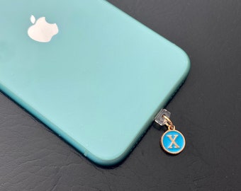 Light Blue Letter Phone Charms, Anti Dust Plug Charm For Apple Lightning, Android micro- USB, Headphone Jack, and Type C Ports