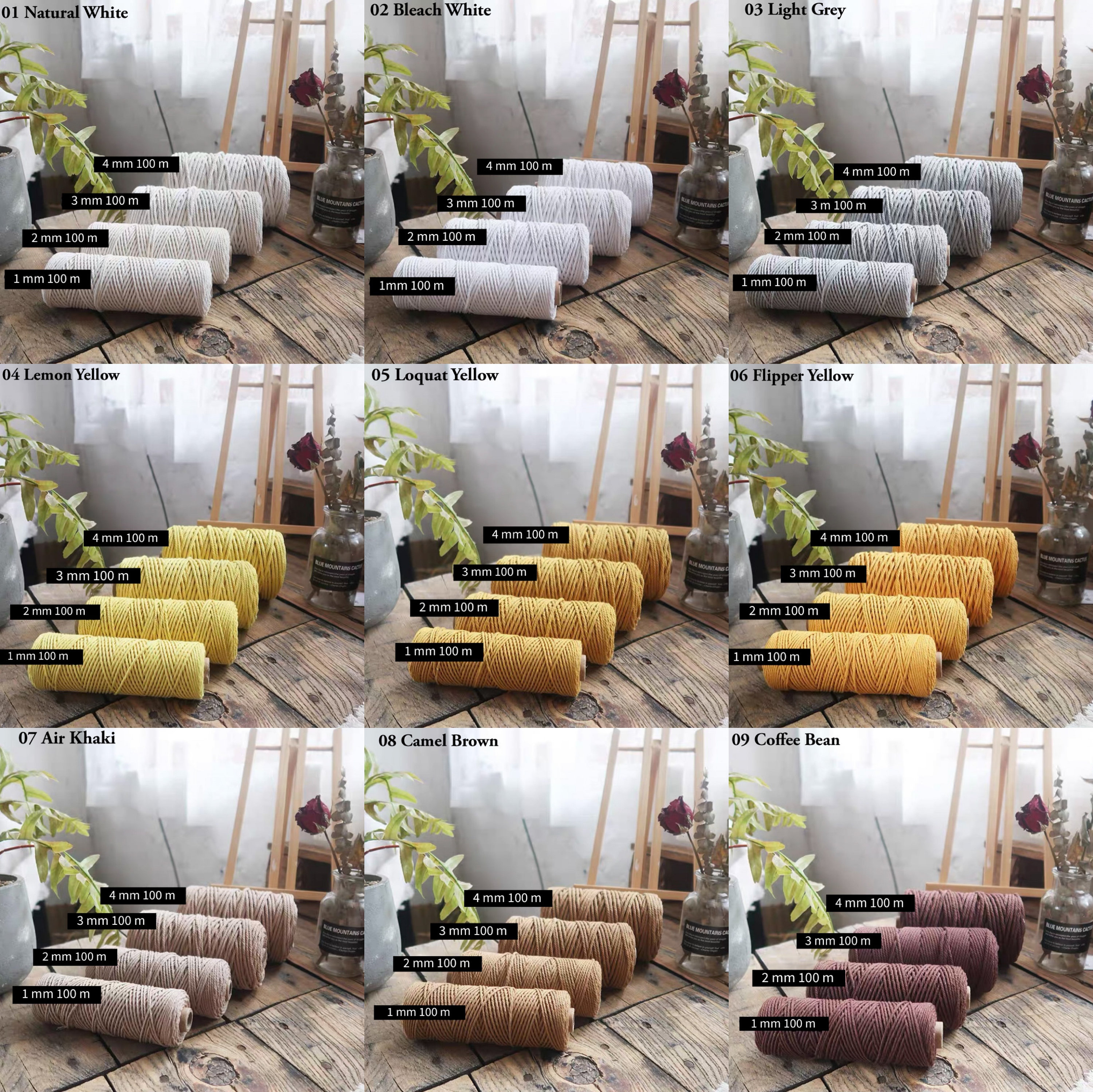 2 Mm Cotton Macrame Cord, 3 Strands 100 Meters 140 Grams Twisted Rope ...