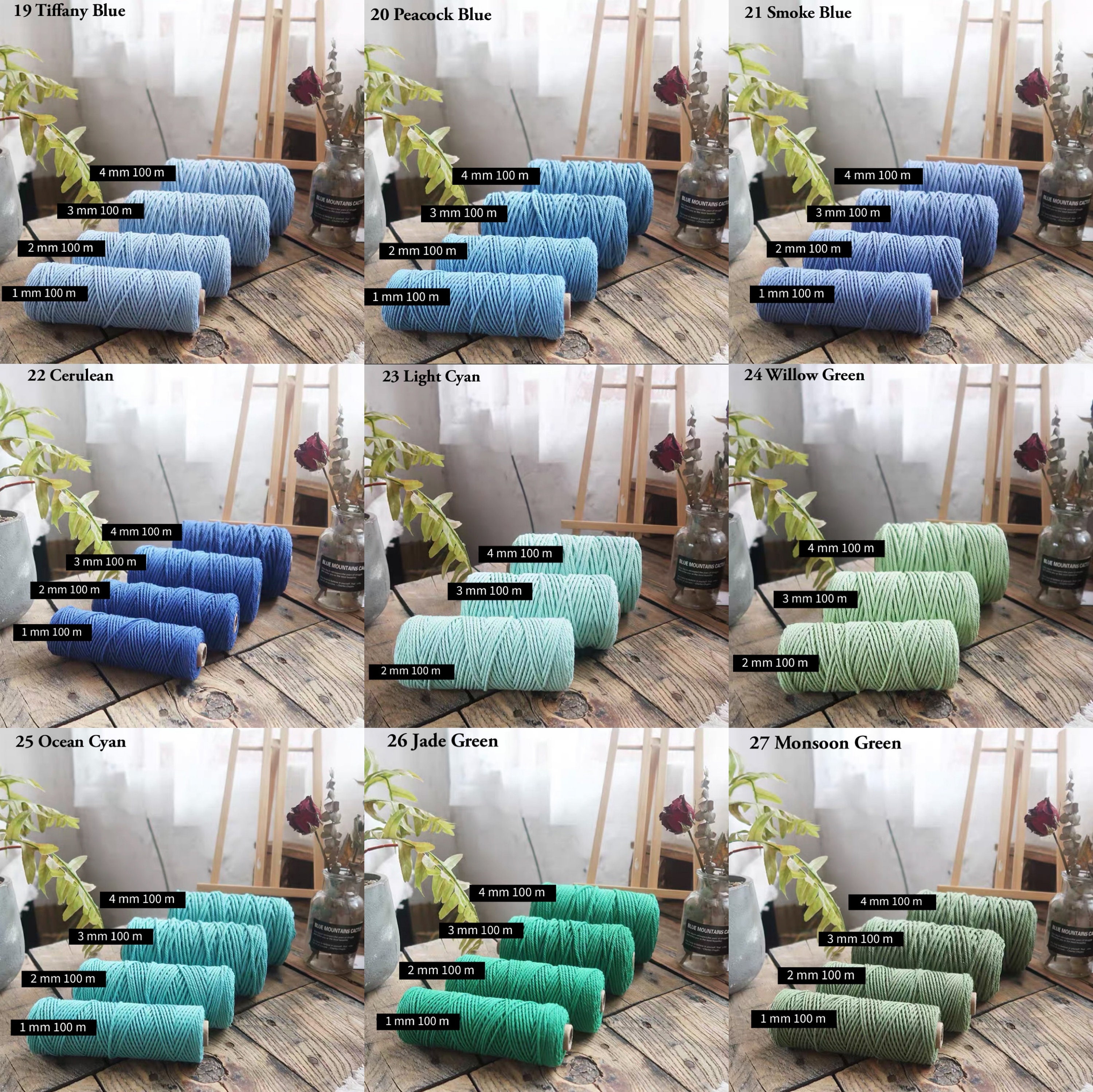 2 Mm Cotton Macrame Cord, 3 Strands 100 Meters 140 Grams Twisted Rope ...