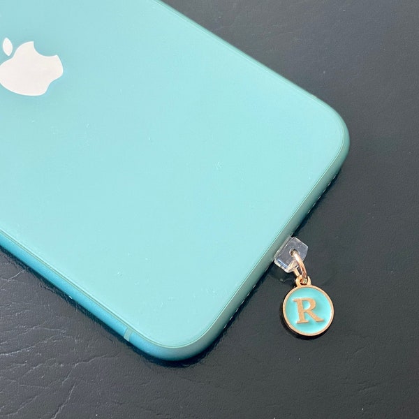 Turquoise Letter Phone Charms, Anti Dust Plug Charm For Apple Lightning, Android micro- USB, Headphone Jack, and Type C Ports