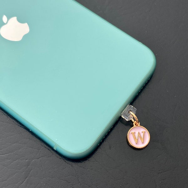 Pink and Gold Letter Phone Charms, Anti Dust Plug Charm For Apple Lightning, Android micro- USB, Headphone Jack, and Type C Ports