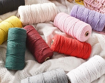 Cordón de macramé de algodón de 2 mm, 3 hebras, 100 metros, 140 gramos, cuerda trenzada para macramé, 2 mm, 3 capas, hilo de macramé, cuerda de macramé