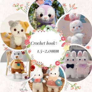 Puede incluir: Una colecci&oacute;n de adorables juguetes de animales amigurumi, que incluyen un gato, un conejo y un oso, hechos con hilo suave. Los juguetes llevan todos atuendos y accesorios lindos. Se recomienda un gancho de ganchillo de 1,5 a 2,0 mm para hacer estos juguetes.