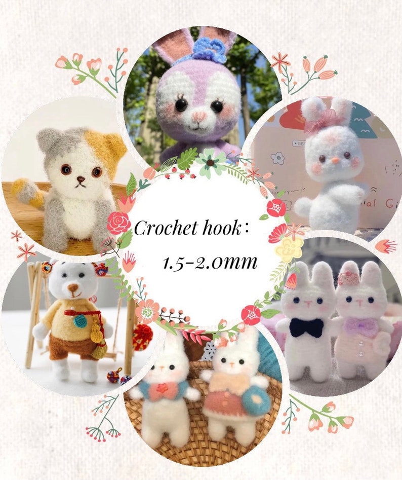 Puede incluir: Una colecci&oacute;n de adorables juguetes de animales amigurumi, que incluyen un gato, un conejo y un oso, hechos con hilo suave. Los juguetes llevan todos atuendos y accesorios lindos. Se recomienda un gancho de ganchillo de 1,5 a 2,0 mm para hacer estos juguetes.
