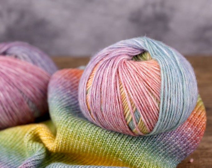 Premium Glazed Variegated Multi-Color Yarn, Variegated Blended Cotton Acrylic Yarn 100 grams/skein 220 Meters