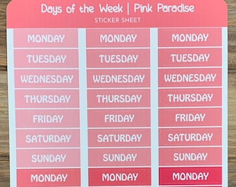Days Of The Week Sticker Sheet | Pink Paradise Color Palette  | 6 Weeks | Each Day is 1.25"W x .3"H | For Journals, Planners