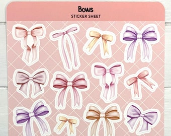 Bows Sticker Sheet | Decorative Stickers For Planners, Journals, Scrapbooks, Notebooks | Coquette Aesthetic